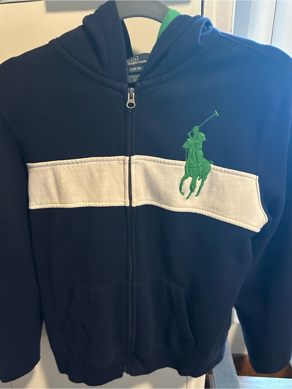 Polo by Ralph Lauren Navy Zip Hoodie with White Stripe and Green Pony
